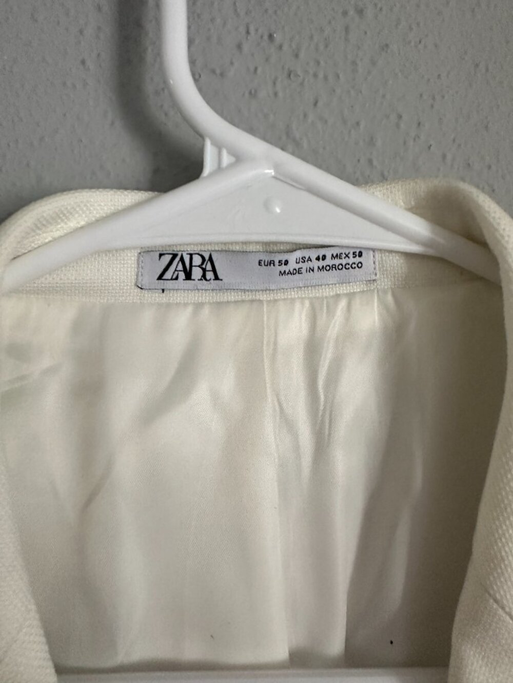 Zara Ivory Tuxedo Blazer Women’s L Cream Minimalist Tailored Jacket Old Money - Picture 8 of 12